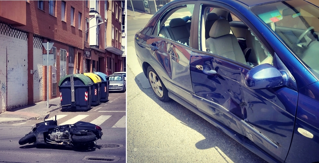 Colisión coche/moto en María Auxiliadora (Badajoz)