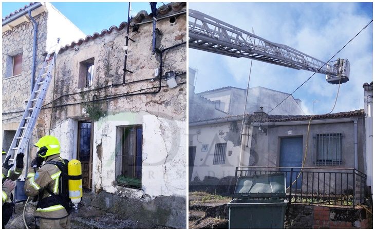 Los bomberos actúan en un incendio de vivienda en una localidad cacereña