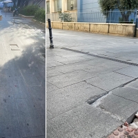 Las baldosas levantadas en San Francisco y Vasco Núñez continúan sin solución