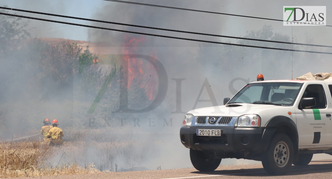 REPOR - Imágenes del incendio declarado nivel 1 de peligrosidad a la salida Badajoz