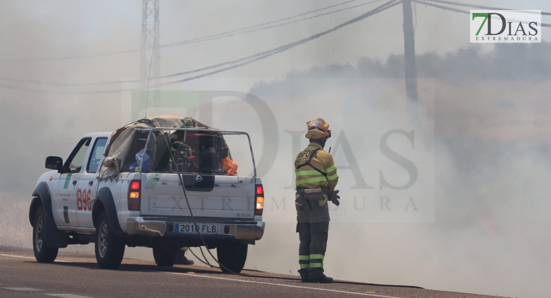 REPOR - Imágenes del incendio declarado nivel 1 de peligrosidad a la salida Badajoz