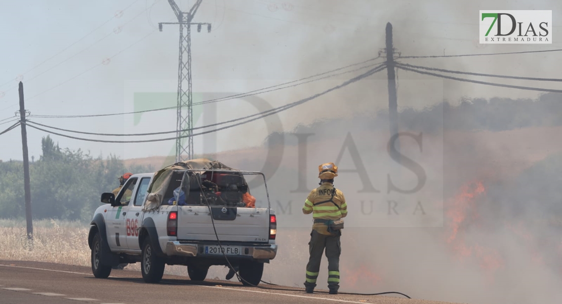 REPOR - Imágenes del incendio declarado nivel 1 de peligrosidad a la salida Badajoz