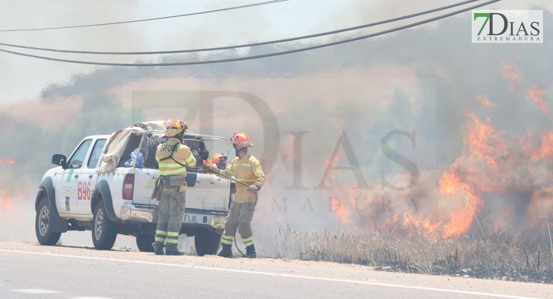 REPOR - Imágenes del incendio declarado nivel 1 de peligrosidad a la salida Badajoz