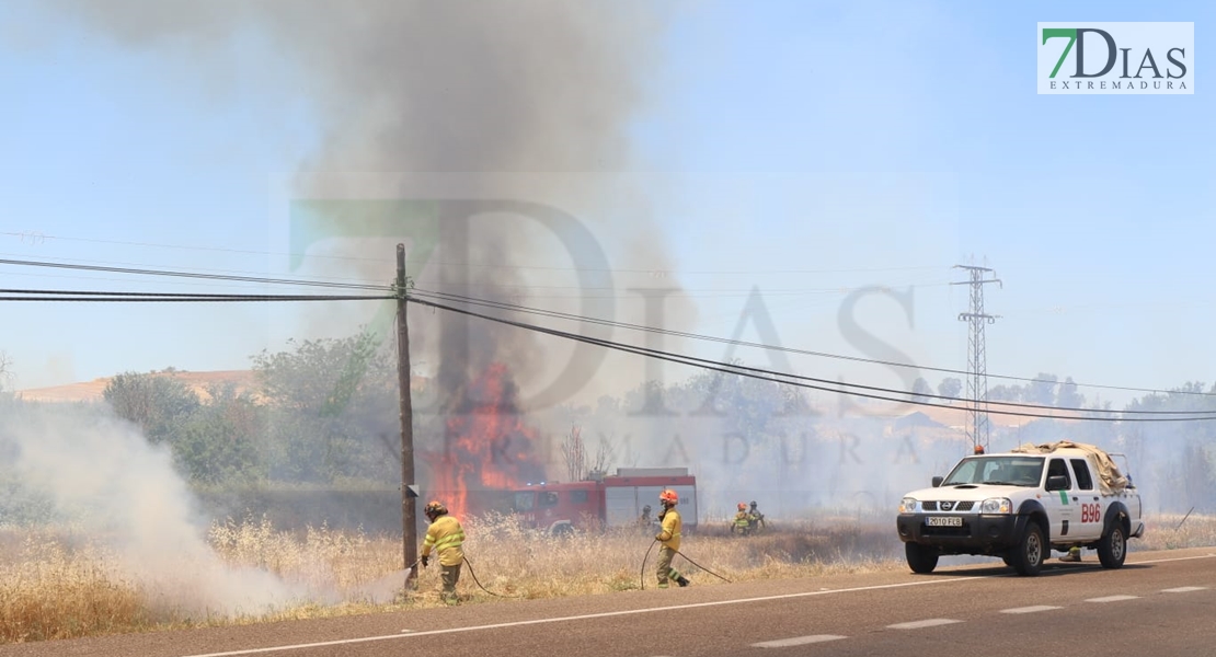 REPOR - Imágenes del incendio declarado nivel 1 de peligrosidad a la salida Badajoz