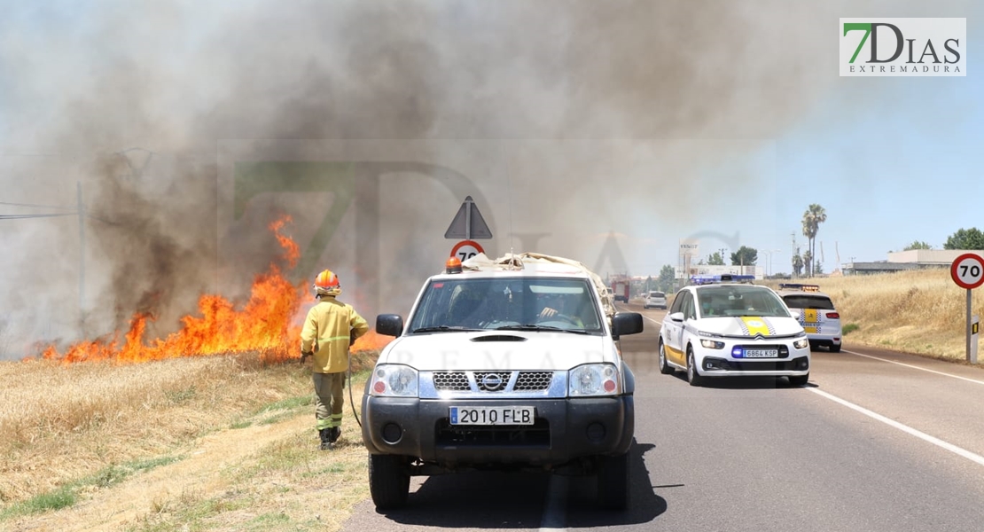 REPOR - Imágenes del incendio declarado nivel 1 de peligrosidad a la salida Badajoz