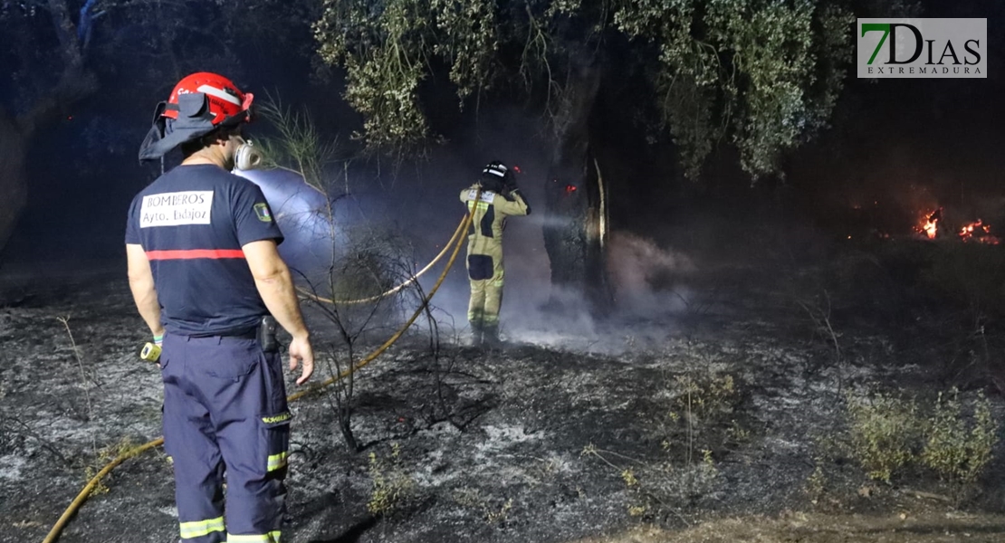 Los Bomberos de Badajoz se emplean a fondo para extinguir un incendio cercano al EcoParque
