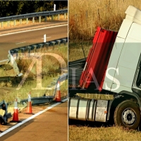 Un tráiler cargado de hierros se accidenta en la A-5