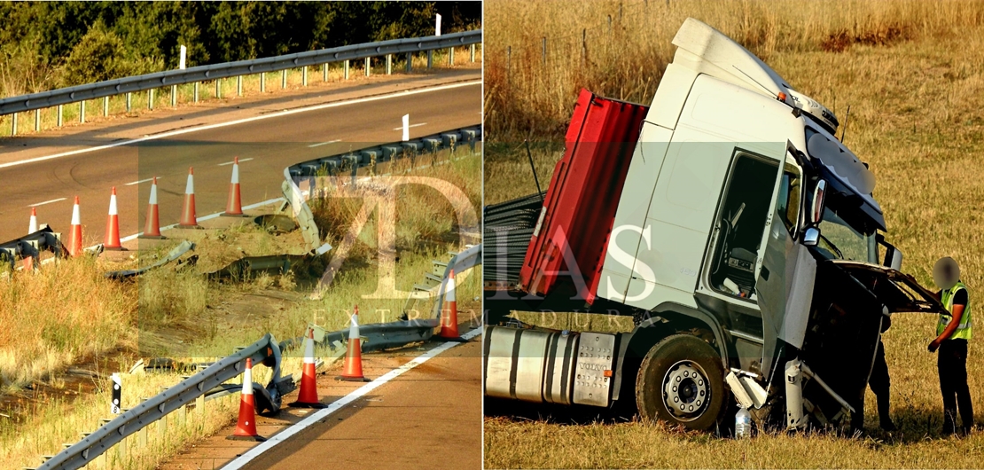 Un tráiler cargado de hierros se accidenta en la A-5