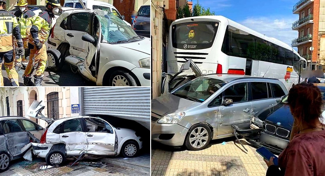 Impactante accidente en Mérida con un autobús y varios vehículos más implicados