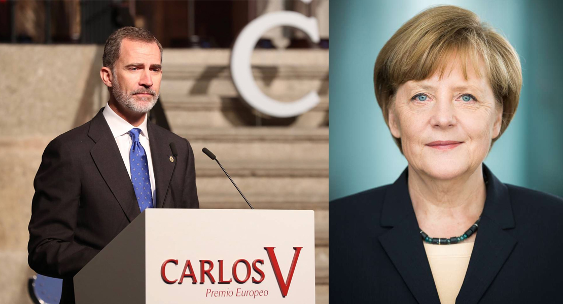 El Rey preside la ceremonia de entrega del Premio Carlos V a Angela Merkel en el Monasterio de Yuste