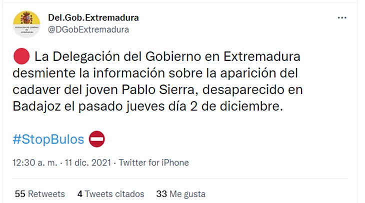 Delegación del Gobierno en Extremadura desmiente a La Razón