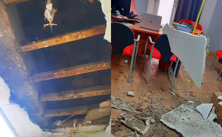 Derrumbe del techo de Cruz Roja con personas en su interior en Navalmoral de la Mata