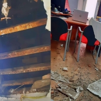 Derrumbe del techo de Cruz Roja con personas en su interior en Navalmoral de la Mata