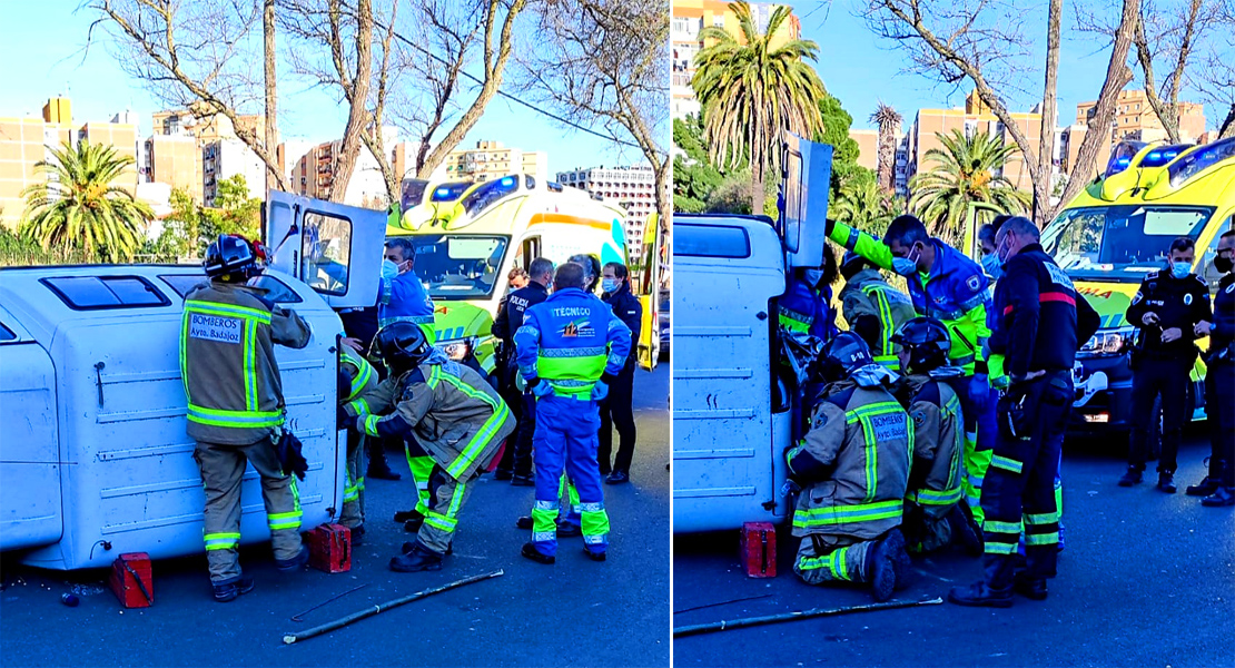 Queda atrapado tras tener un accidente en la calle Luis Chamizo de Badajoz