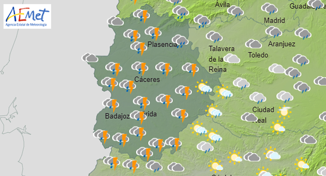 Lluvia y alerta por fuertes rachas de viento este jueves en Extremadura