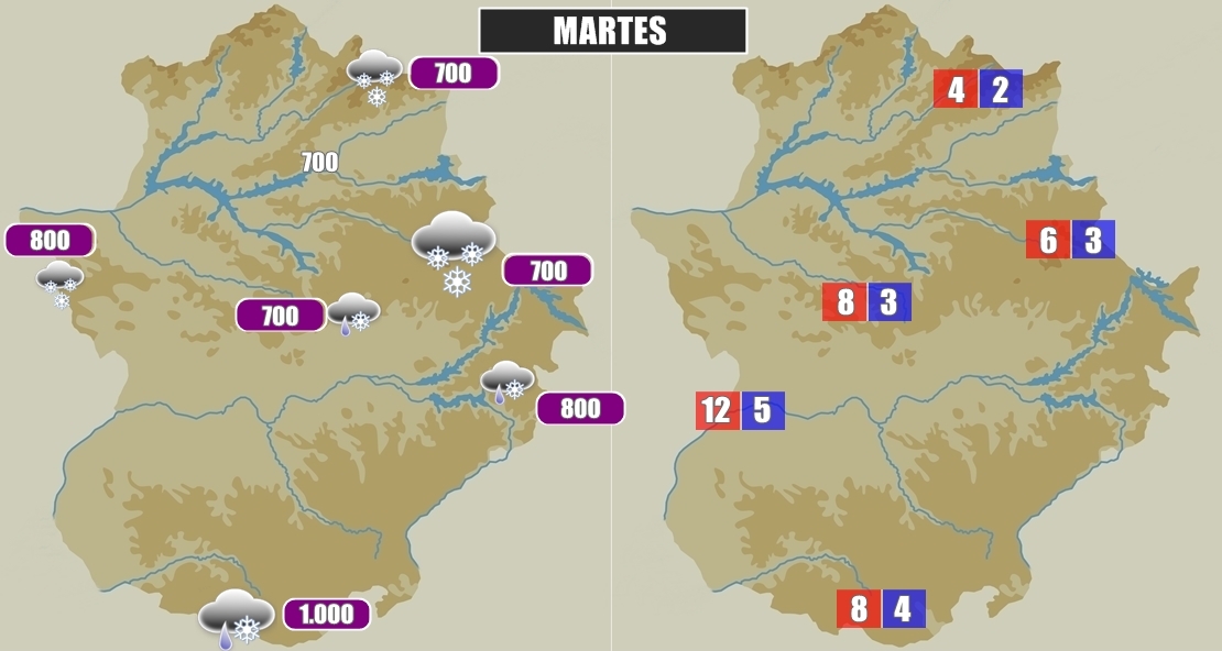 Este martes podría nevar en algunos puntos de Extremadura