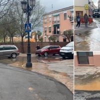 Rotura de una acometida en las obras de la calle Santa Lucía (Badajoz)