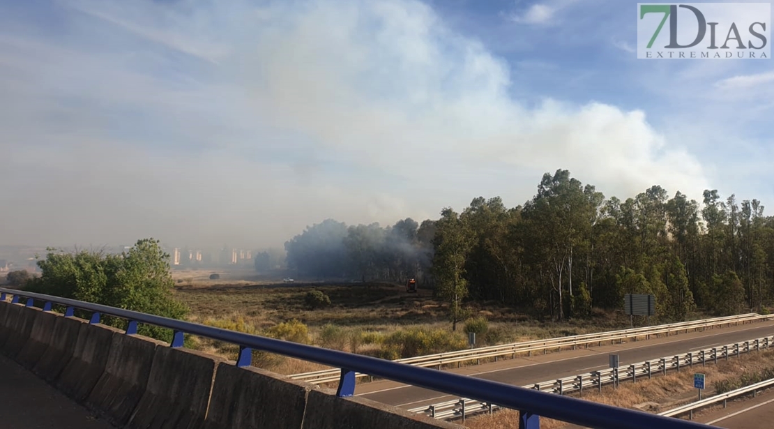 Desde las 15h se lucha para controlar un incendio al oeste de Badajoz capital