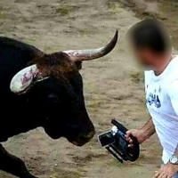 Un toro cornea a un cámara de Coria en Puebla de Argeme