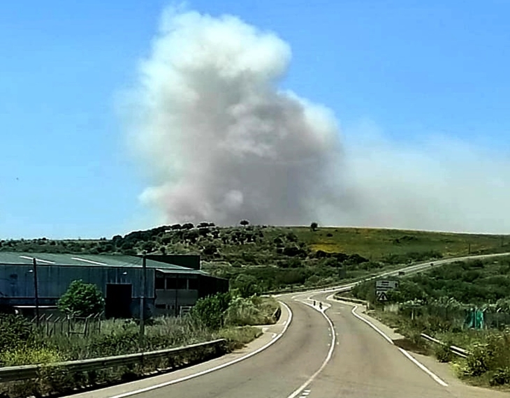 Bomberos Forestales trabajan en un incendio forestal cerca del Batán (CC)