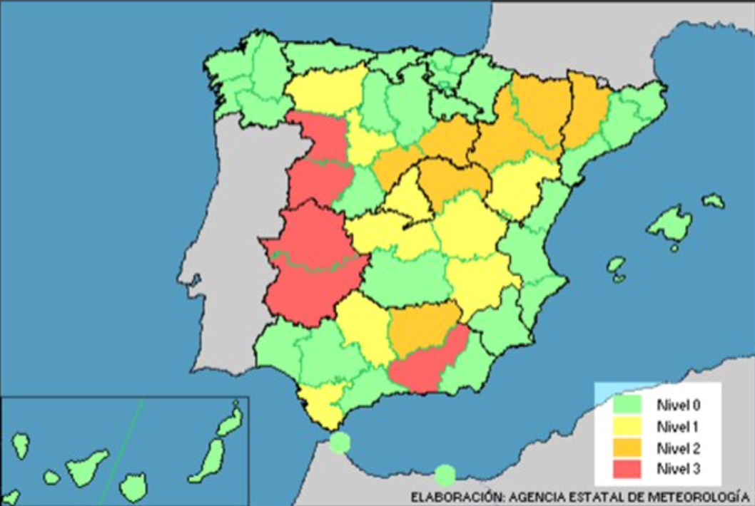 Toda la región de Extremadura en nivel rojo por las altas temperaturas