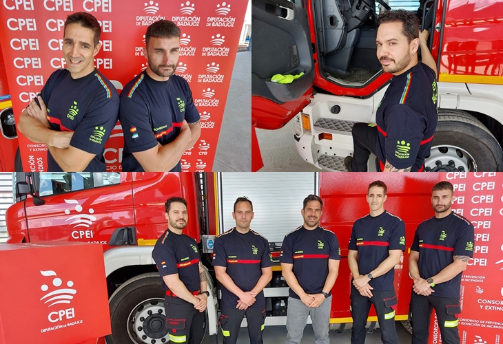 Crean una camiseta con la bandera LGTB para los bomberos de la Diputación de Badajoz