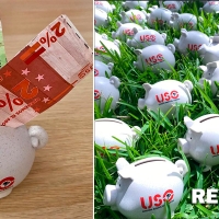 USO inunda con huchas de cerditos los centros de trabajo de la Junta