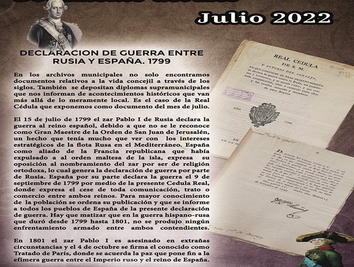 Cáceres - Queda expuesta la declaración de Guerra de Rusia a España