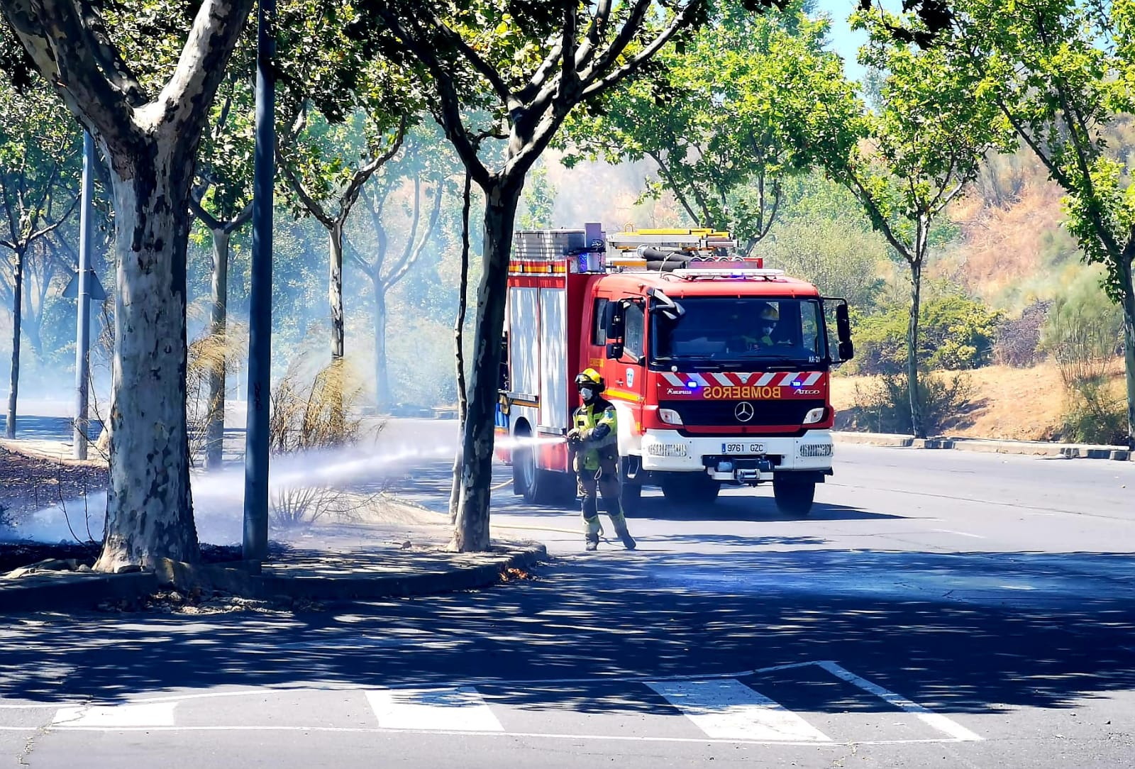 Evitan que el fuego llegue a las casas tras producirse un incendio de pastos en Plasencia