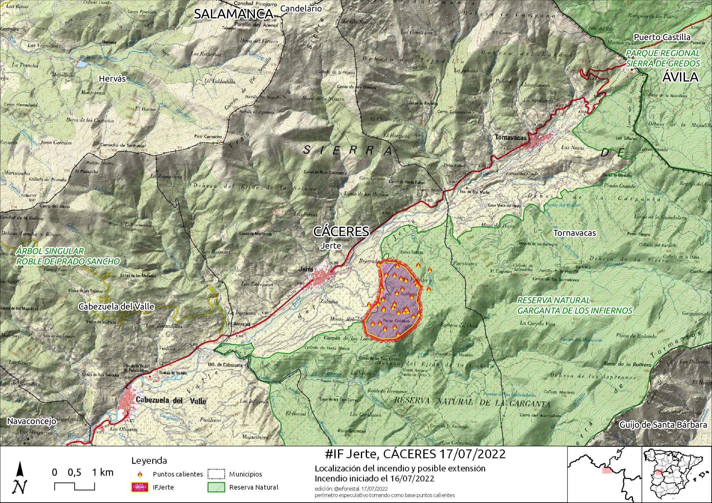 Recreación del incendio forestal del Jerte