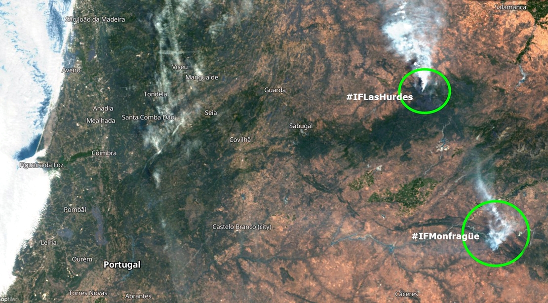 Incendios de Las Hurdes y Monfragüe desde el satélite Sentinel