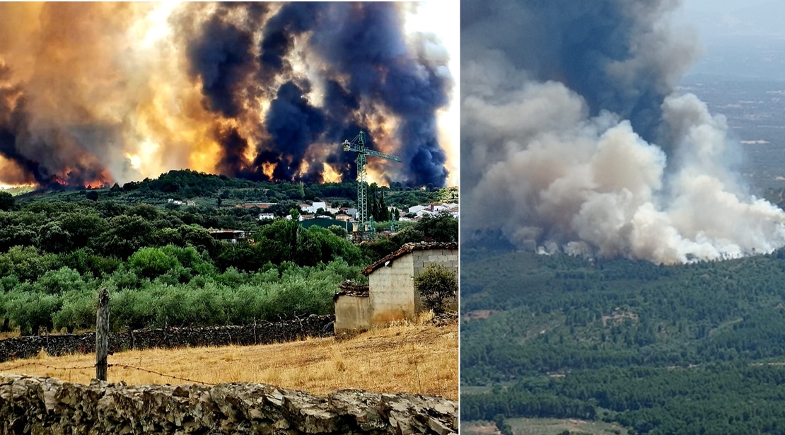 Se reactiva el incendio de Santa Cruz de Paniagua (Cáceres)