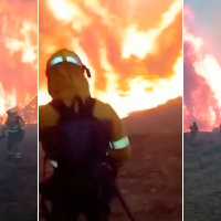 Impactantes imágenes. Los bomberos huyen de las llamas en el norte extremeño