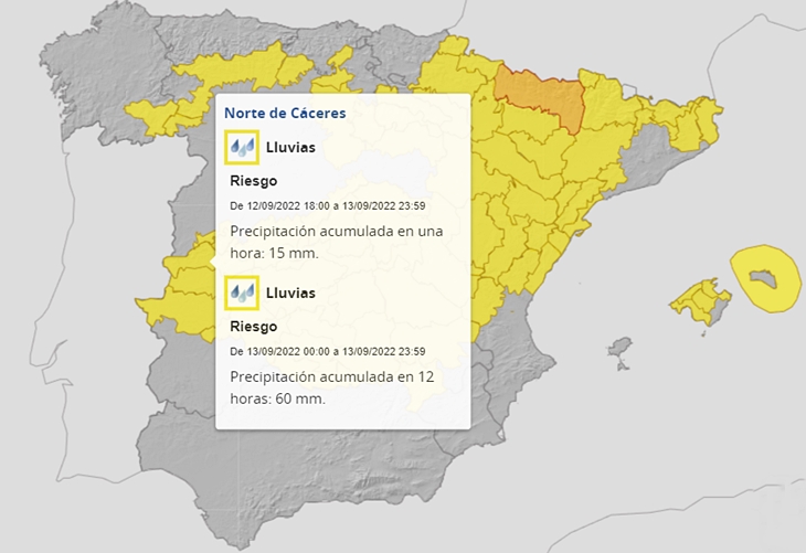 El 112 amplia la alerta amarilla en Extremadura