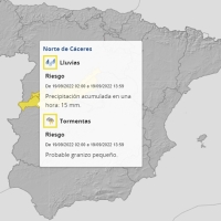 El 112 activa la alerta amarilla en el norte extremeño por lluvias y tormentas