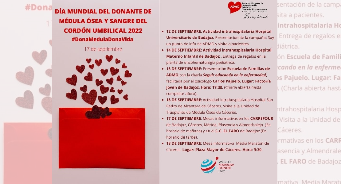 ADMO celebra el día mundial del donante de médula ósea en Extremadura