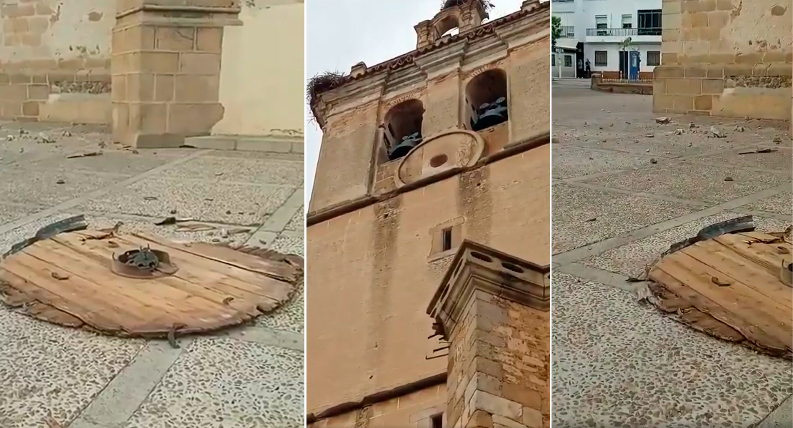 Se descuelga e impacta en plena plaza el reloj de la iglesia de Montijo