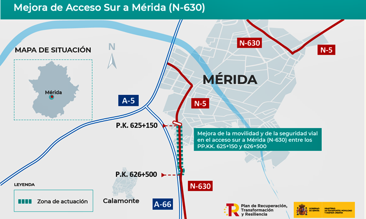 Mejoras en la seguridad y la movilidad en el acceso sur a Mérida por la N-630