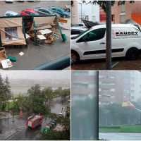 Los estragos de Beatrice en Badajoz: una vivienda inundada, veladores destrozados y árboles caídos