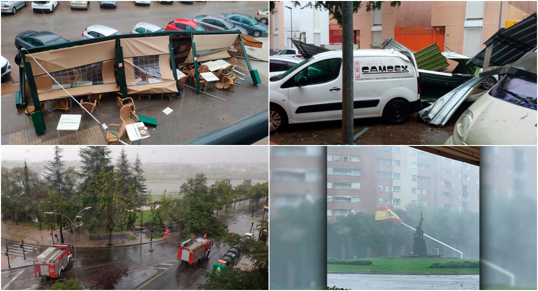 Los destrozos de Beatrice en Badajoz: una vivienda inundada, veladores volados y árboles caídos