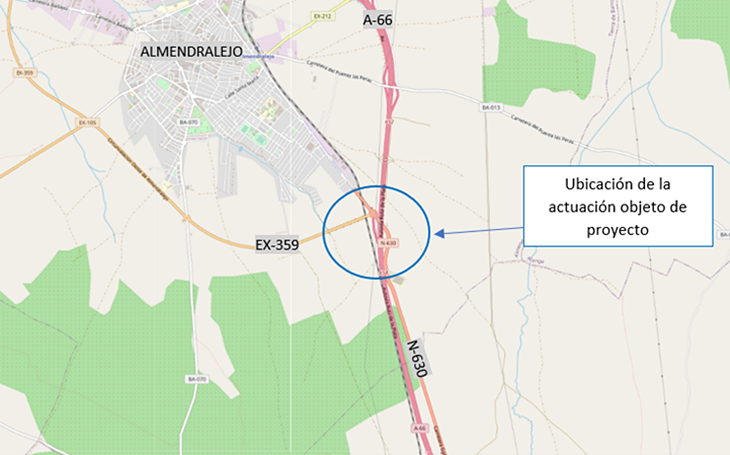 Proyecto de trazado para modificar el semienlace de la autovía A-66 en Almendralejo