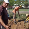 Un experto imparte un taller práctico en los huertos urbanos de Suerte de Saavedra en Badajoz