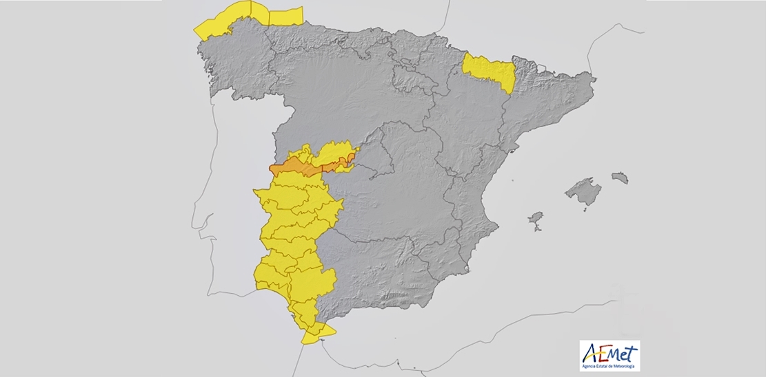 Toda Extremadura estará en alerta por lluvias durante el jueves