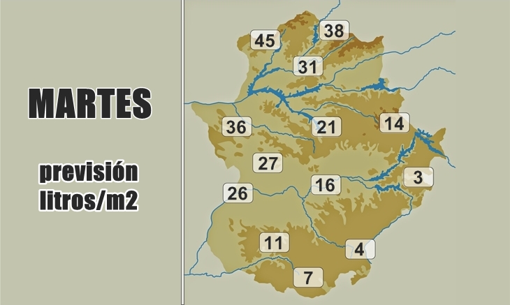 Previsión de lluvias para este martes 20 de diciembre en Extremadura