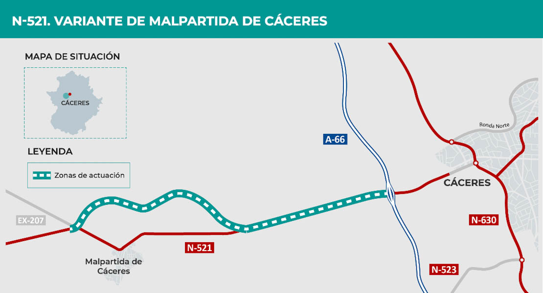 Mitma adjudica 35,6 millones de euros para las obras de la variante de Malpartida de Cáceres en N-521