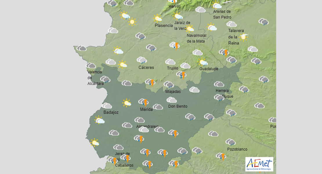 AEMET: Ocho de las diez localidades más lluviosas del jueves son de Extremadura