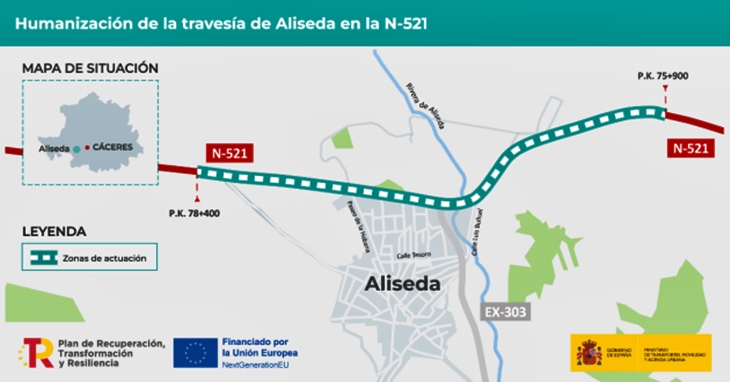Aprobado el proyecto de la N-521 a su paso por Aliseda Aprobado el proyecto de la N-521 a su paso por Aliseda