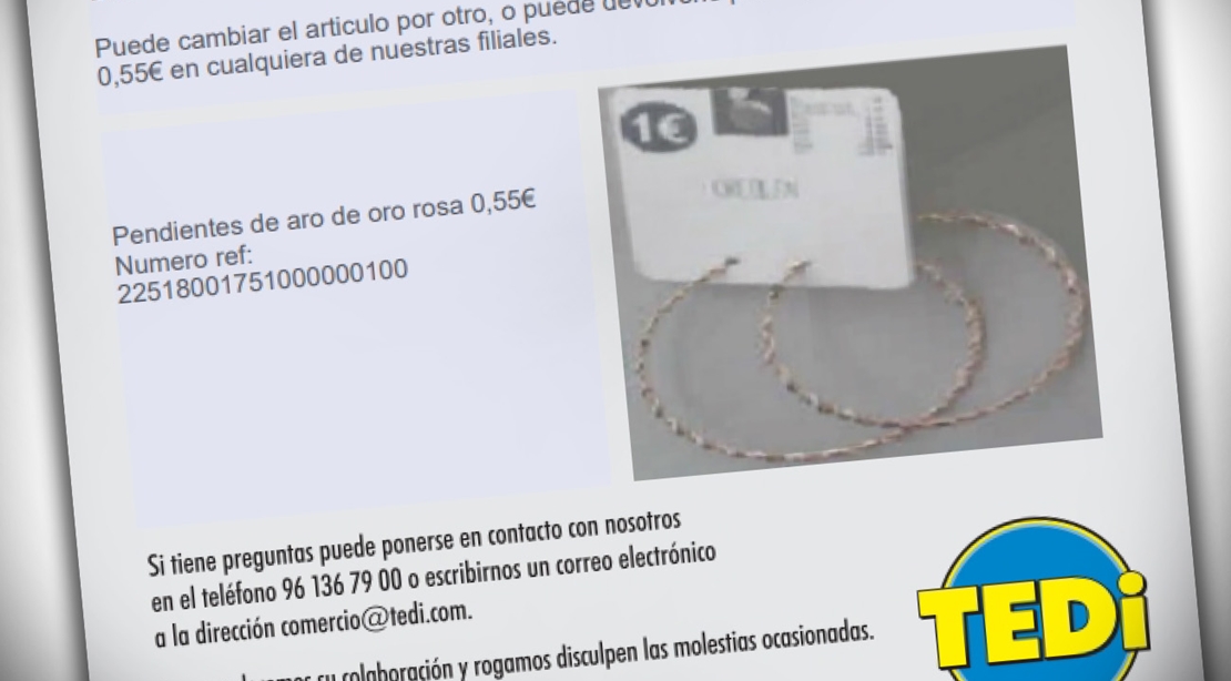 Tedi retira unos pendientes de aro de oro rosa por contener altos niveles de níquel