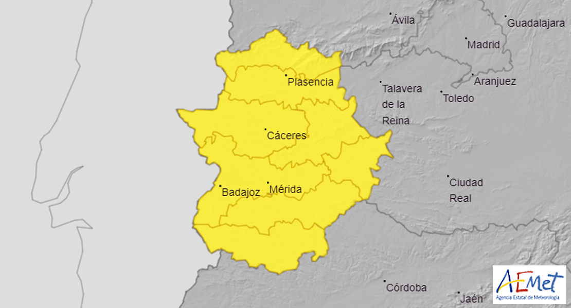 Toda Extremadura en alerta este sábado por tormenta, lluvia e incluso granizo