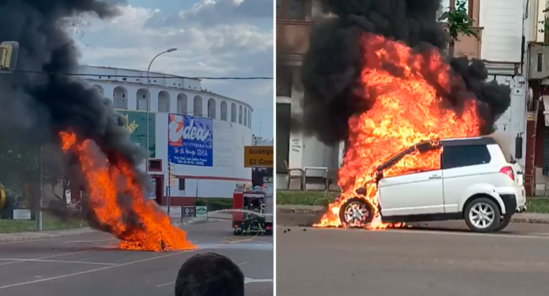 Imágenes que impresionan del incendio de un vehículo en Zafra